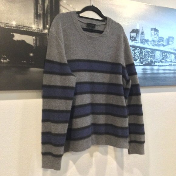 Magaschoni Other - Magaschoni Men's 100% Cashmere Gray Blue Striped Crewneck Sweater Size M